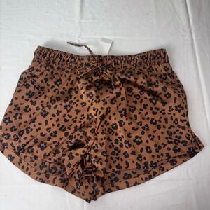 Auden brown Leopard Print Sleep Shorts Drawstring Waist Lounge Pajama Small new